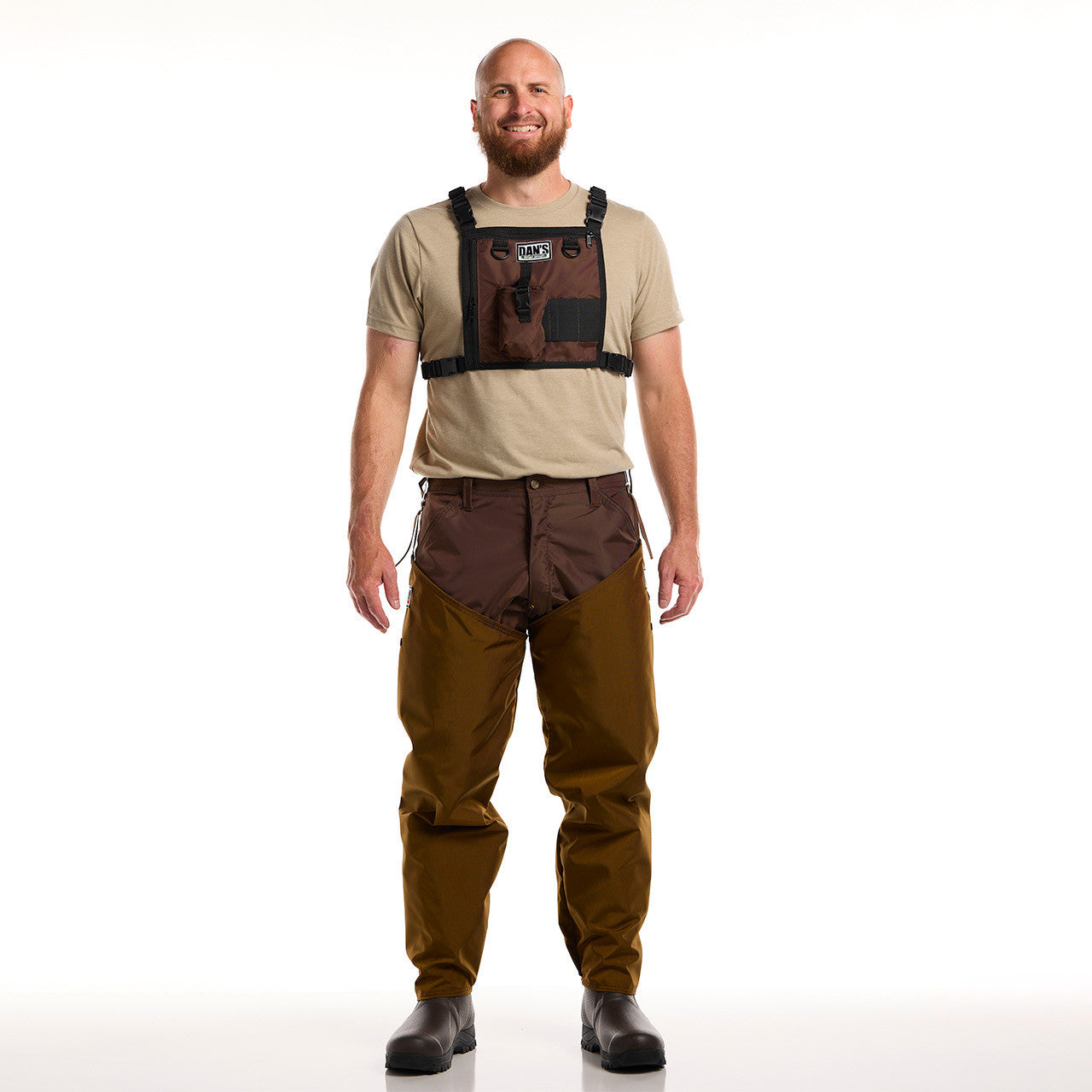 Dan's Five Star frogleg chap construction shown on a representative boot