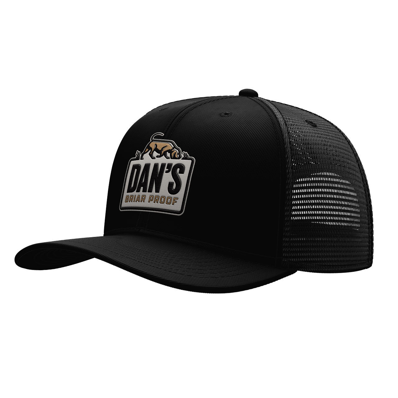 Dan's Richardson trucker hat in black with embroidered logo